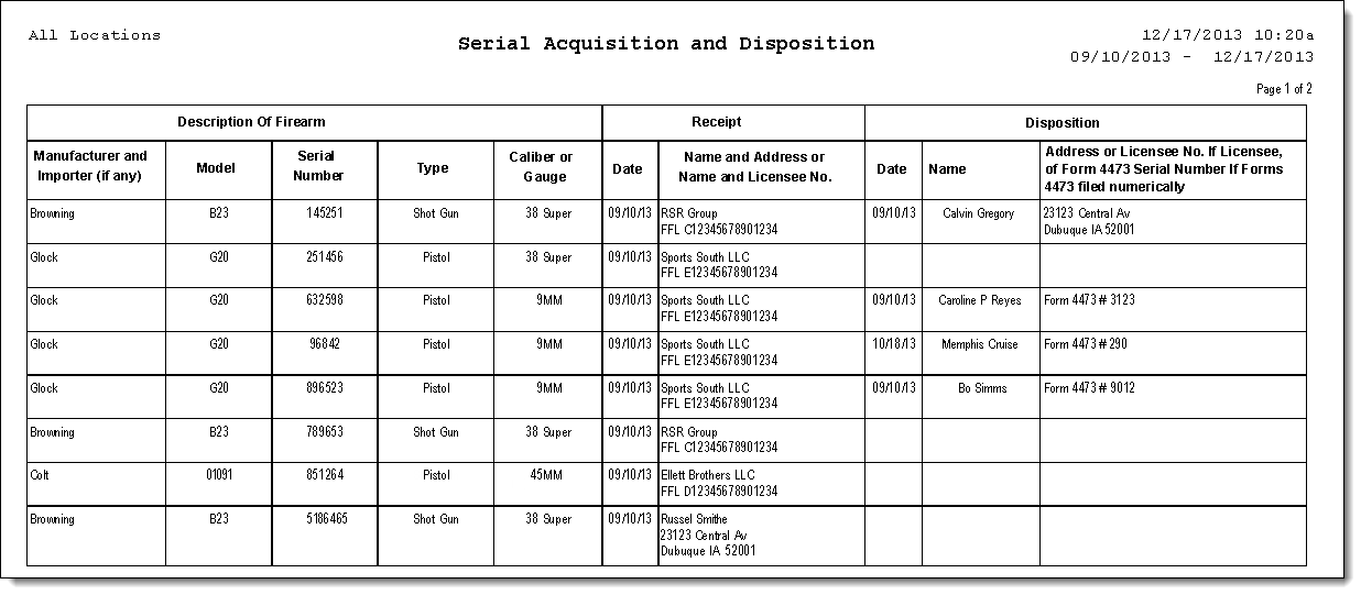 Serial Acquisition and Disposition report